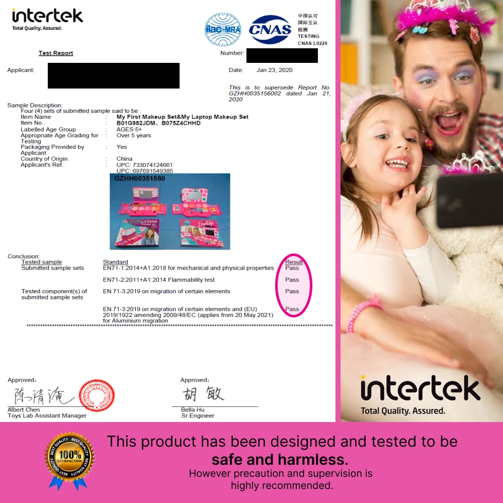 My First Makeup Set for Young Girls I Kids Makeup Kit for Little Girls I Foldable Makeup Palette with Makeup Mirror I Pink Set Makeup for Kids Vanity I Washable Laptop Design Toddler Makeup Kit Gift