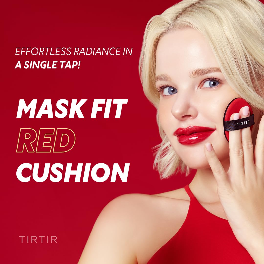 TIRTIR Mask Fit Red Cushion Foundation | Full coverage, Weightless, Skin fit, Satin Glow Finish, Korean Makeup BB Foundation, beauty, Tattoo cover up, Buildable (#34C Amber, 0.63 Fl Oz)