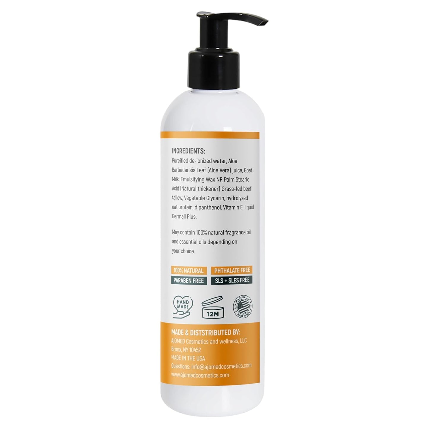 Grass Fed Beef Tallow & Goat Milk Body Lotion for Sensitive Skin, Organic Tallow Lotion - Soothes Dry Patches, Goat Milk Moisturizer - Handmade Tallow Body Lotion (UNSCENTED, 8 Oz)