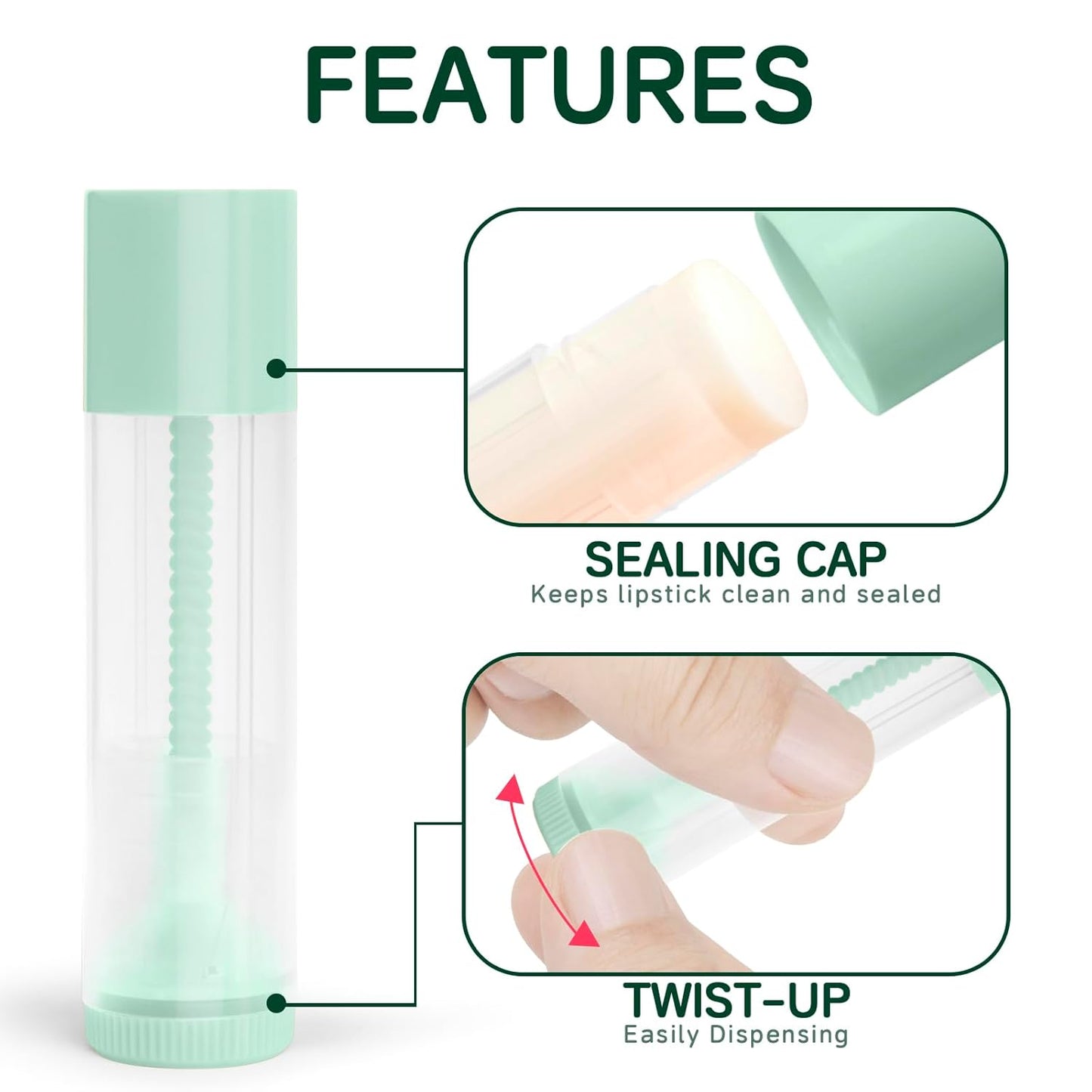 JuLand 50 Pack Empty Lip Balm Containers Bulk 5.5ml - Clear Twist-Up Tubes with Multi-Colored Caps, Refillable Chapstick Tube for DIY Lip Balm Making