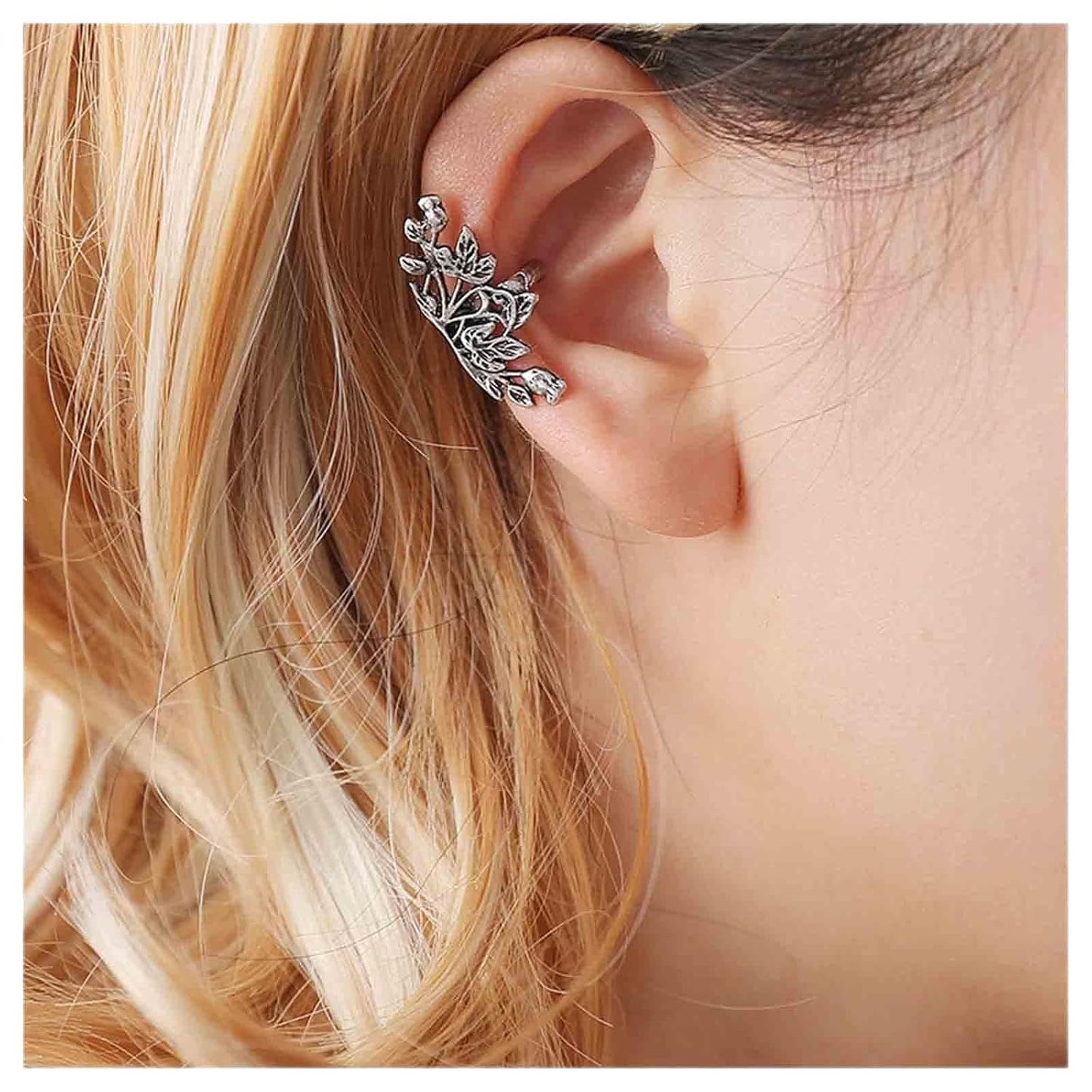 Boho Leaf Earcuff Earrings Silver Leaves Ear Cuffs Tiny No Piercing Earrings Helix Cartilage Cuff Earrings Simple Ear Crawler Earrings Jewelry for Women and Girls