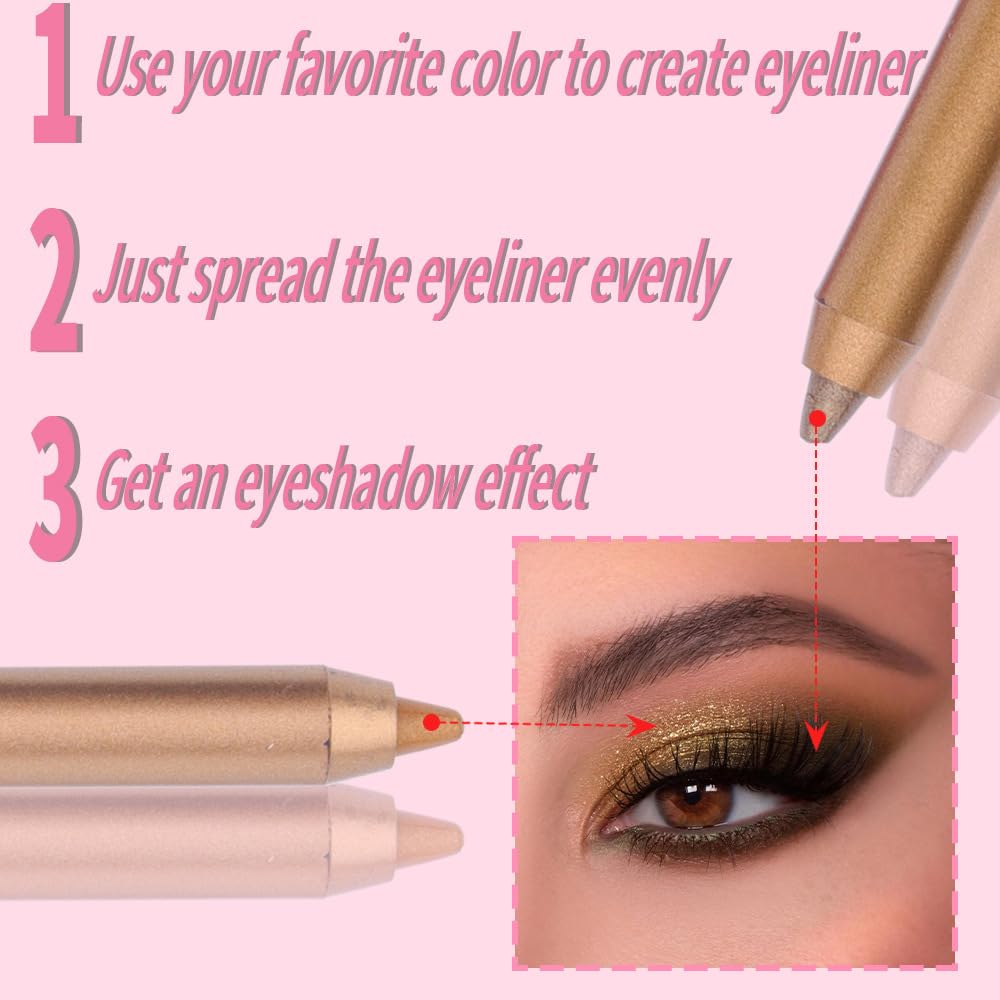 12 Colorful Eyeliner Pen Set, Eye Shadow Pencil, Pearl Eyeliner Kit Metallic Glitter Colored Eye liner for Women Eye&Lip Liner Professional Waterproof Eye Makeup