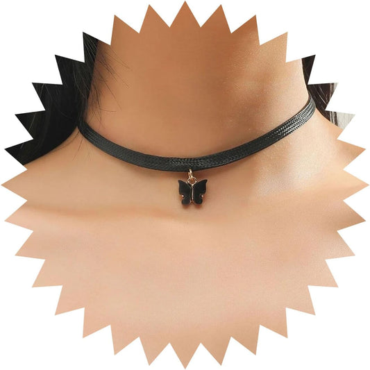Vintage Black Choker Necklace Chain Goth Leather Choker Butterfly Pendant Necklace Velvet Choker Punk Necklace Rock Statement Butterfly Necklace Charm Jewelry Gift for Women and Girls