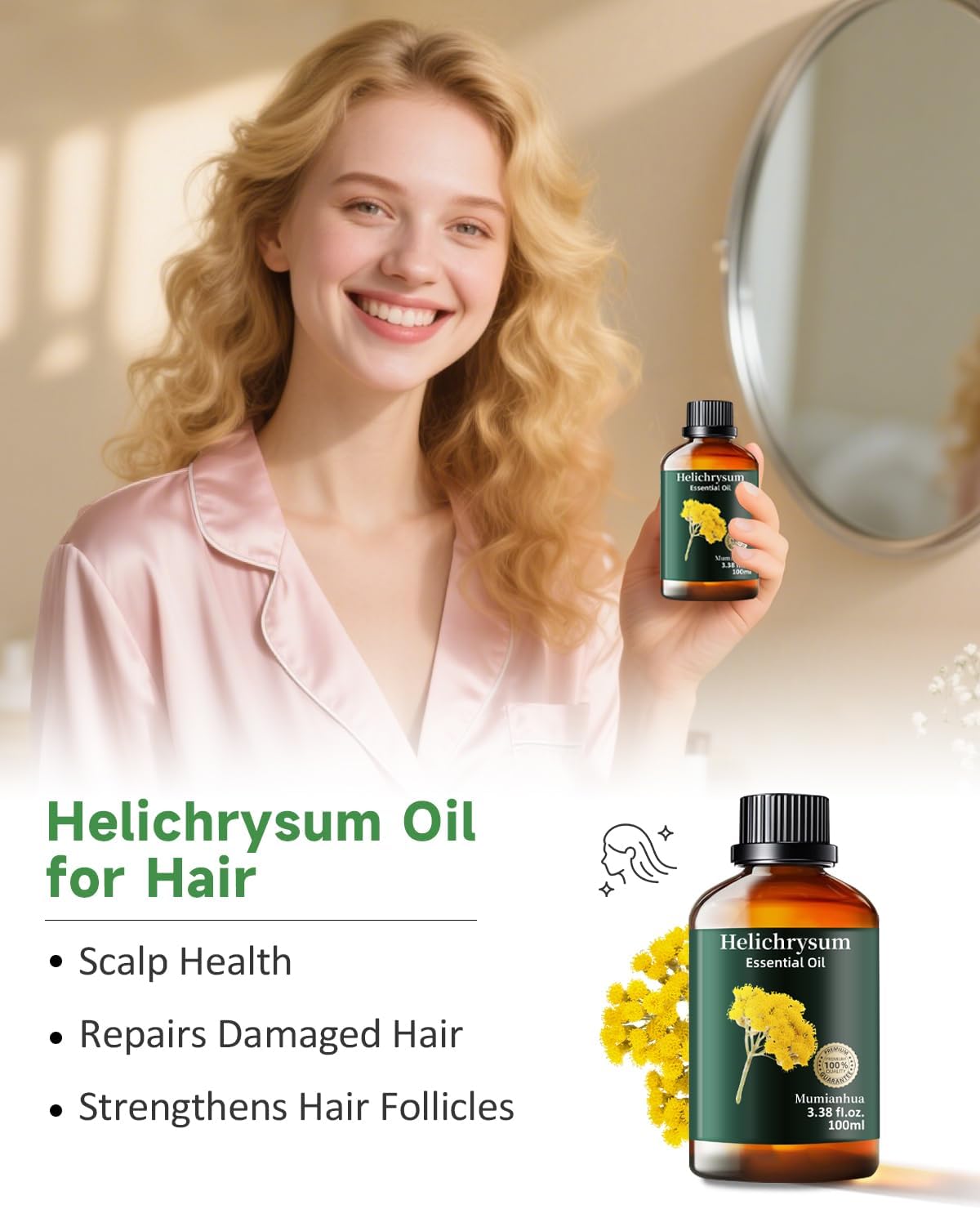 Mumianhua 100% Pure Helichrysum Essential Oil Undiluted & Natural Helichrysum Oil for Home Diffusers, Massages, DIY, Skin, Self-Care, Aromatherapy, Soap Making, Candle Making 3.38 Fl oz