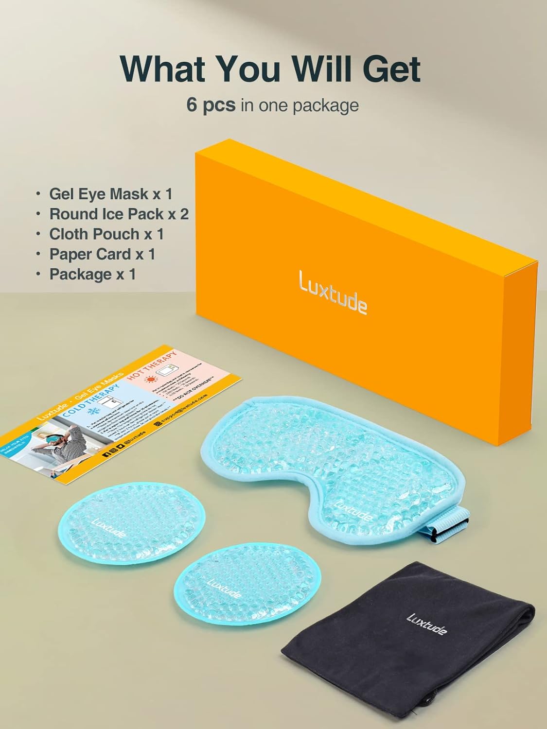 Luxtude Gel Eye Mask Cooling Eye Masks for Dry Eyes, Hot Cold Eye Ice Pack Reusable Cold Eye Mask, Frozen Cold Eye Compress for Puffiness/Dark Circles/Headaches/Skincare/Pain Relief (Blue)