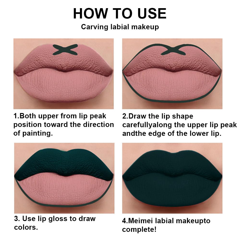 evpct 2Pcs Matte Dark Green Lipstick and Lip Liner Gloss Makeup Set matt Matte Liquid Lipstick Long Lasting Set 24H and with Lip Liner 23#