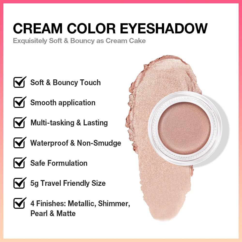 Cream Glitter Sand Shimmer Metallic Eyeshadow Palette Makeup, Natural Single Mini Instant Holographic Eyeshadow For Women, Sombras Crema Para Ojos, Talc, Paraben & Cruelty Free, 25