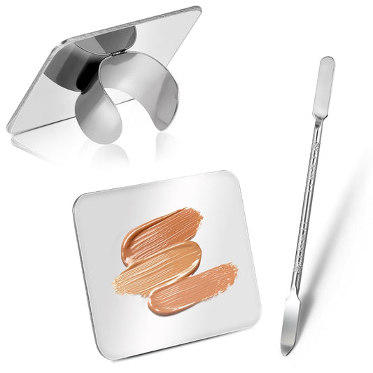 Makeup Mixing Palette, Makeup Spatula Palette with Foundation Spatula, Stainless Steel Makeup Mixing Tray, Nail Art Palette for Mixing Foundation Eye Shadow Eyelash Nail Art