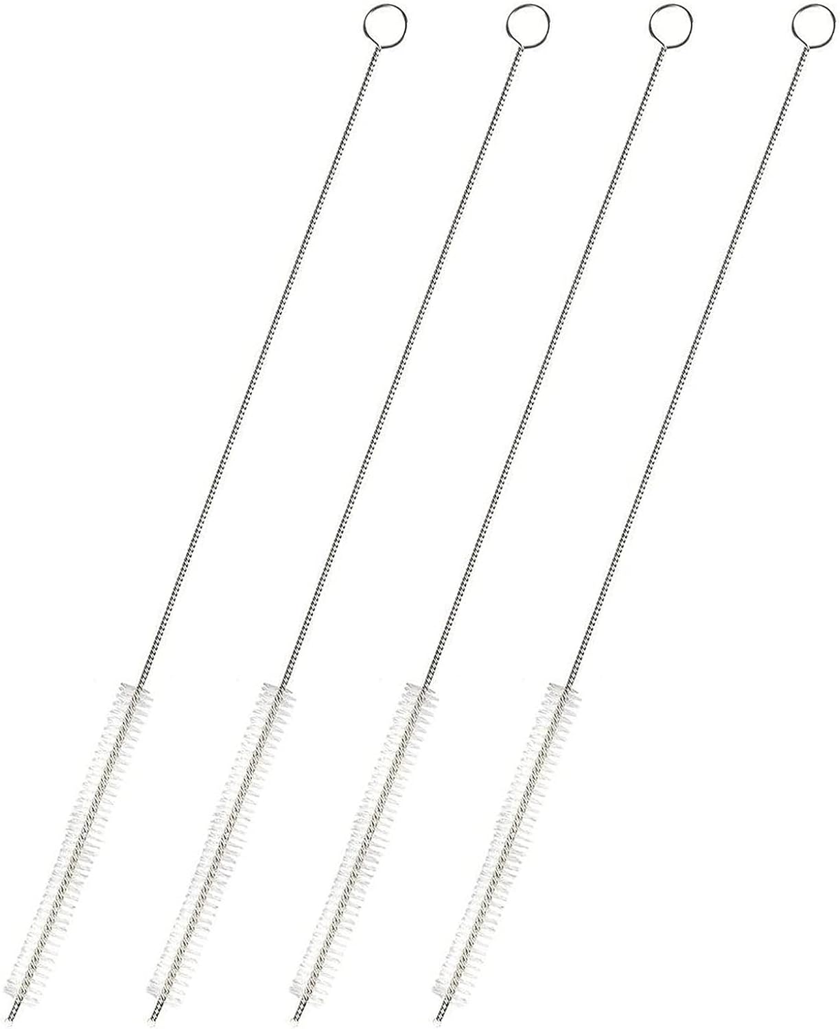 Juvale Straw Cleaner Brush - 12 In, Silver & White, 4-Pack - Stainless Steel Straw Cleaner Brush for Water Bottles & Pipes with Flexible Nylon Tip for Narrow Openings
