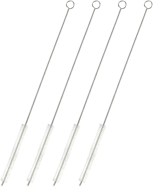 Juvale Straw Cleaner Brush - 12 In, Silver & White, 4-Pack - Stainless Steel Straw Cleaner Brush for Water Bottles & Pipes with Flexible Nylon Tip for Narrow Openings