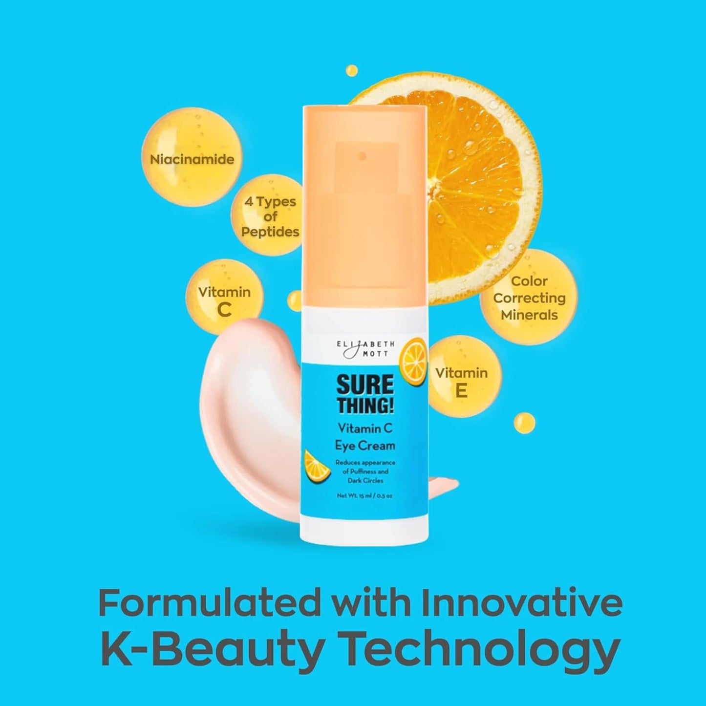 Elizabeth Mott - Sure Thing Vitamin C Hydrating Eye Cream - Cruelty Free Eye Cream for Dark Circles and Puffiness, Vegan, Fragrance-Free Skincare Product, 15 ml (0.5 oz)