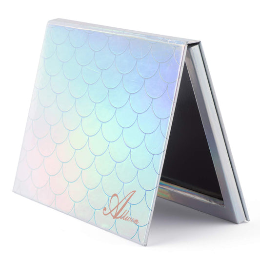 Magnetic Palette Mermaid Empty Makeup Palette with Mirror and 30Pcs Adhesive Empty Palette Metal Stickers for Eyeshadow Lipstick Blush Powder (Silver)