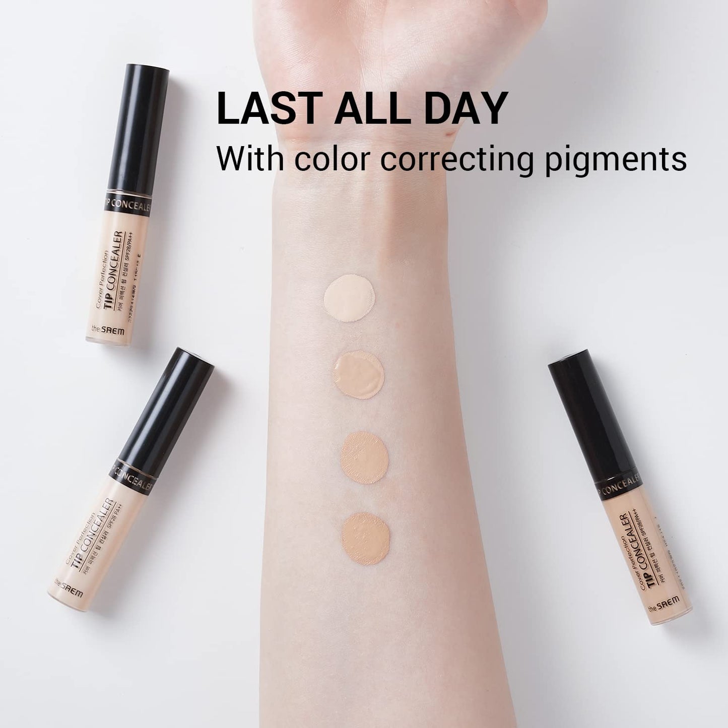 THE SAEM Cover Perfection Tip Concealer, Liquid Multi-Use Concealer, Full Coverage Makeup for Acne Dark Spots Dark Circles Hyperpigmentation and Blemishes, 0.2 fl.oz. (#1 Clear Beige)