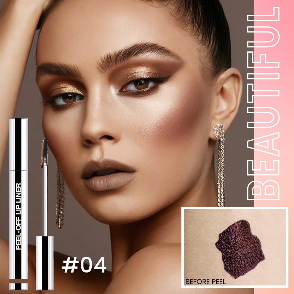 2Pcs Peel Off Matte Liquid Lip Gloss Stain-Lip Liner with Tweezer, Peel Off Lip Stain, Long Lasting & Waterproof Lipstick Tattoo, Transfer-Proof Lip Gloss for All Skin Types (04#+06#, 2Pcs)