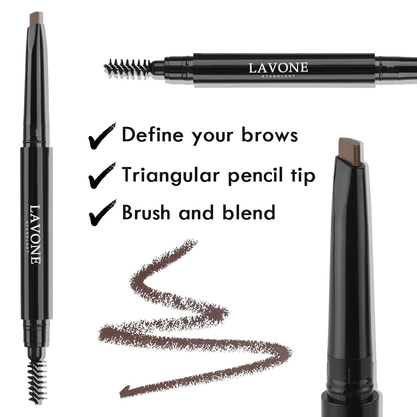 LAVONE Eyebrow Stamp Stencil Kit for Eyebrow, Brow Stamp Trio Kit with Waterproof Eyebrow Pencil, Eyebrow Pomade,20 Eyebrow Stencils,Dual-ended Eyebrow Brush and Sponge Applicator - Grey