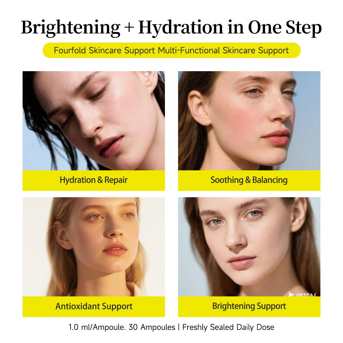 Vitamin C Face Serum with Glutathione, Hyaluronic Acid & Aloe Vera – Lightweight Brightening & Hydrating Ampoule for Daily Skincare, Dark Spots, Sensitive Skin Friendly - (1.0 ml)*30 Vials