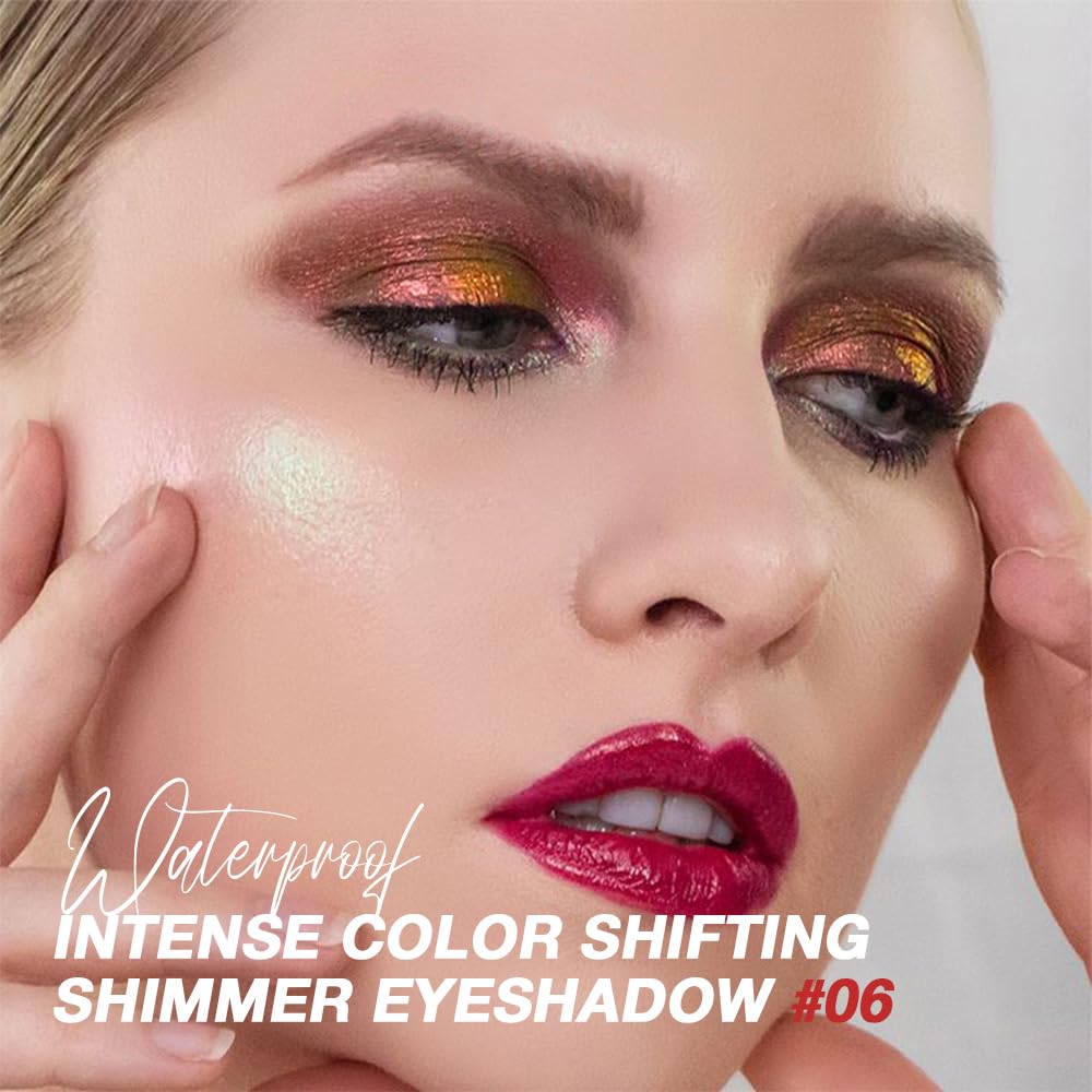 evpct 2Pcs Rose Red Gold Shimmer Glitter Sparkle Chameleon Duo Chrome Multichrome Iridescent festival Eyeshadow Palette, Loose Glitter Gothic Single Mini Eye Shadow Palette Makeup for Older Women