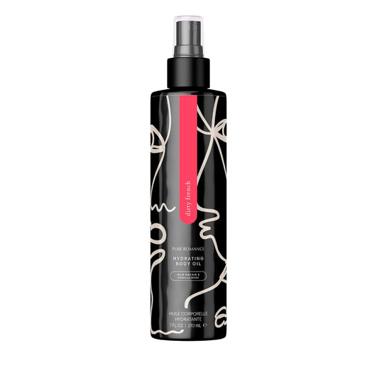 Pure Romance Hydrating Body Oil â€“ Non-Greasy After Shower Moisturizer for Dry Skin â€“ Infused with Jojoba and Argan Oils â€“ Mist on With Convenient Spray Bottle, 7 Fl Oz, Dirty French