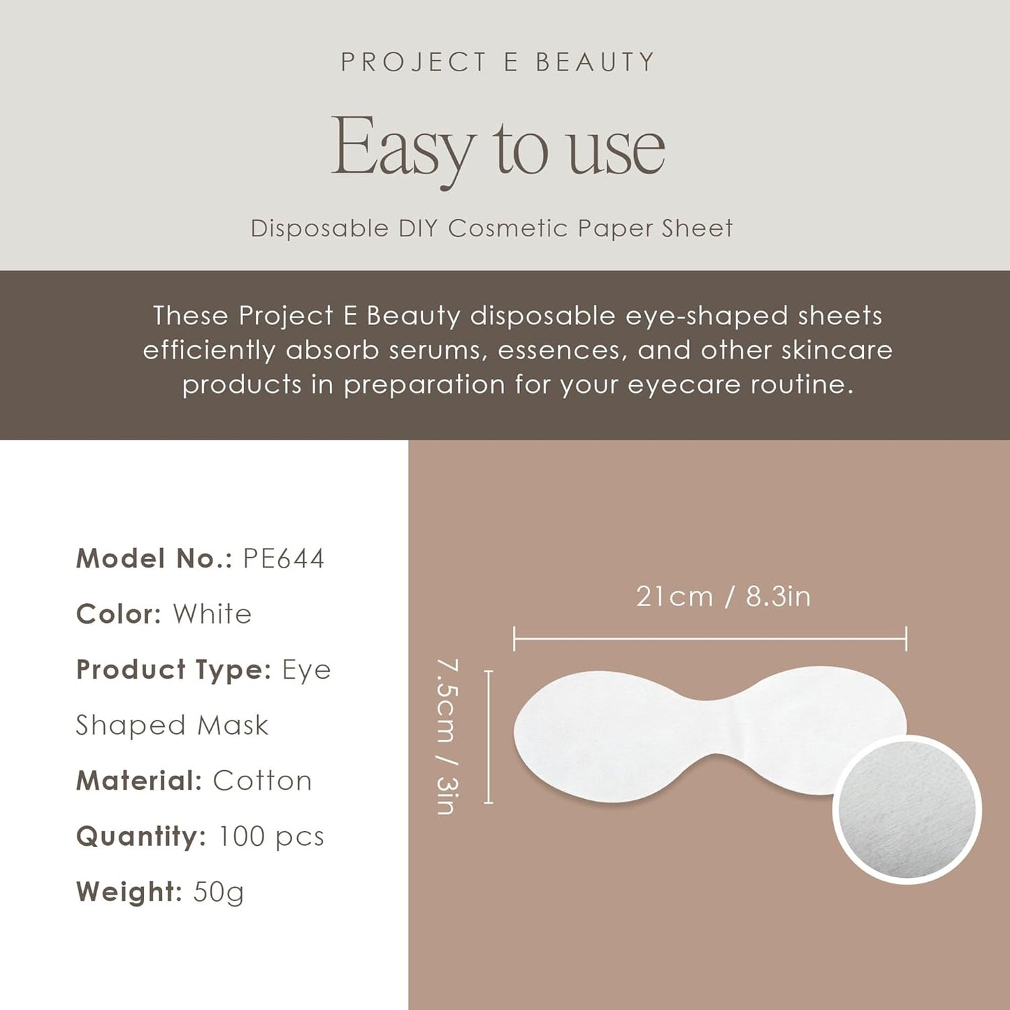 100pcs Disposable DIY Non-Woven Eye Mask Paper by Project E Beauty | DIY Cotton Eye Care Mask | for Skincare & Spa Salon Use | Cosmetic Facial Paper for Toner, Serum, or Lotion (100, Eye Shaped)