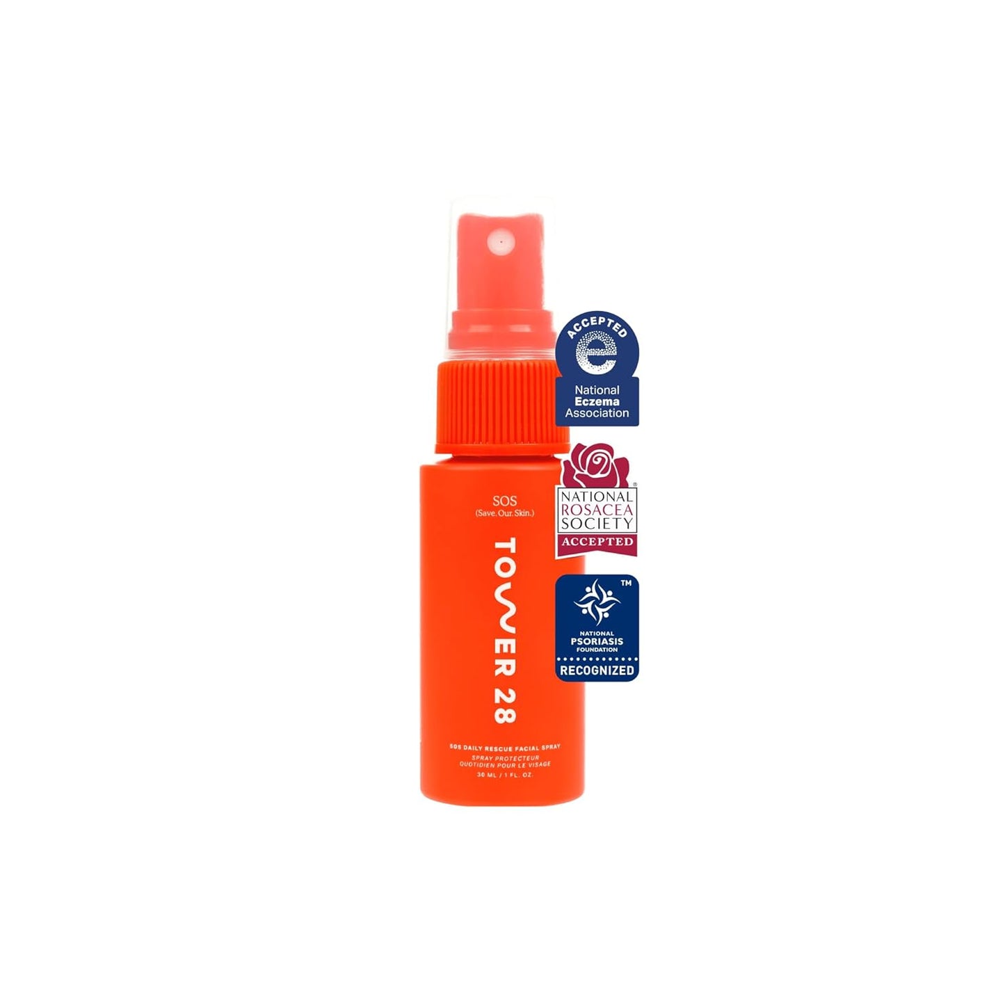 Tower 28 SOS Daily Rescue Facial Spray for Sensitive Skin, Hypochlorous Acid Spray Helps Visibly Reduce the Appearance of Redness and Breakouts, Travel Size Toner for Face, 1 FL Oz