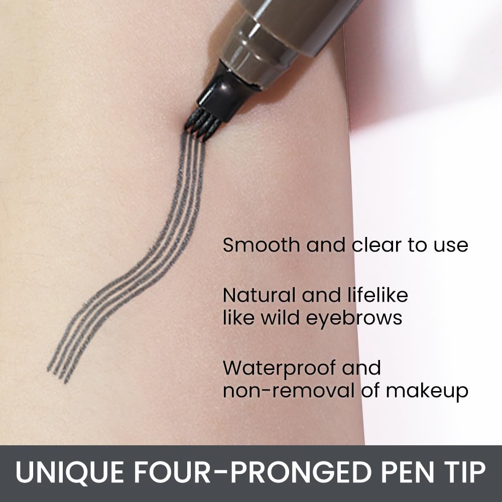 Kaely 2Pcs Eyebrow Pencils for Women, 4 Tip Magical Precise Waterproof Brow Pen, Microblading Eyebrow Contouring Pen, lapiz de cejas 3d Eye Brow Gel, 24h Smudge Proof,04 Grey