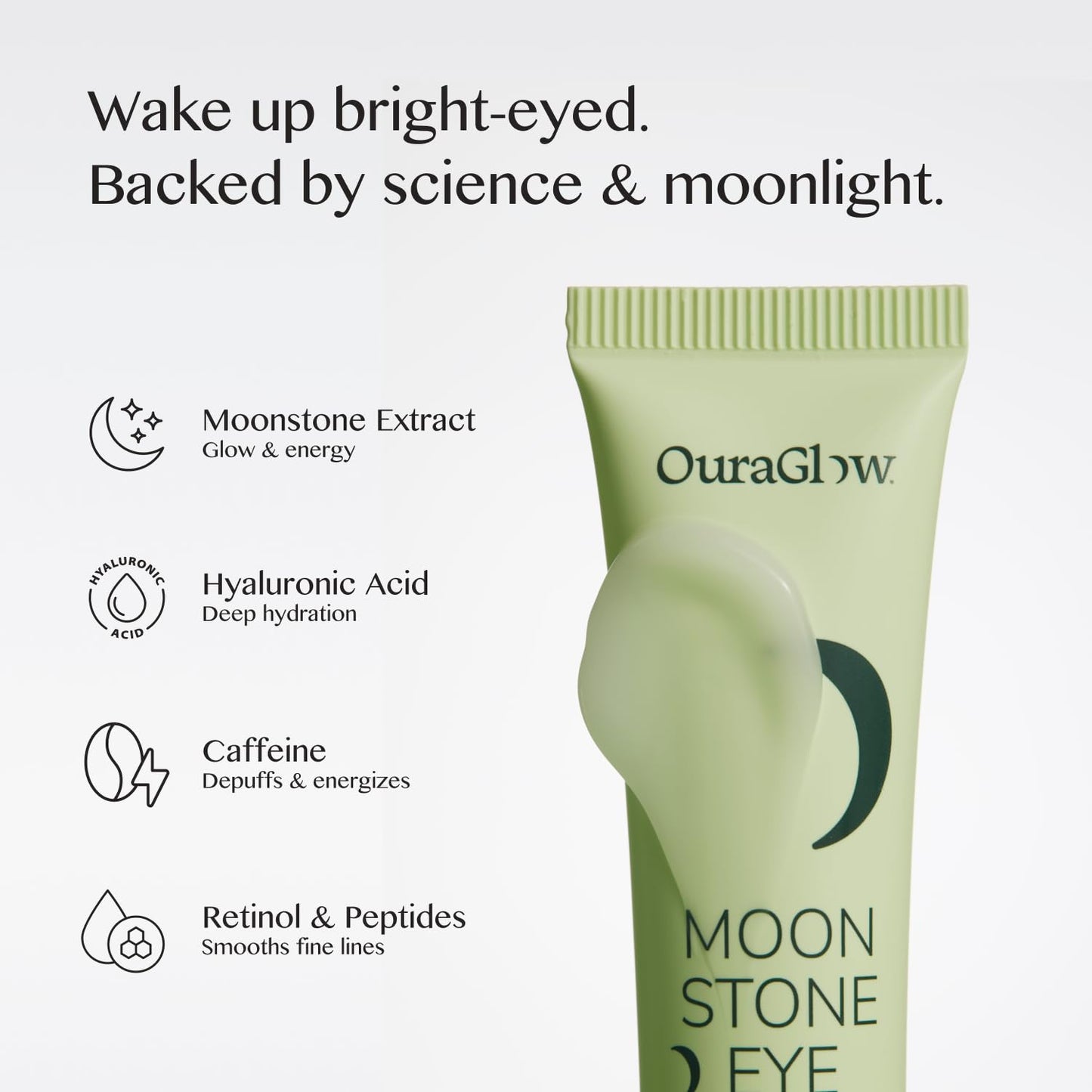 Caffeine Eye Cream for Dark Circles and Puffiness – Moonstone Under Eye Cream with Cooling Tip, Retinol, Hyaluronic Acid & Peptides – for Wrinkles, Bags, Fine Lines – Fragrance-Free