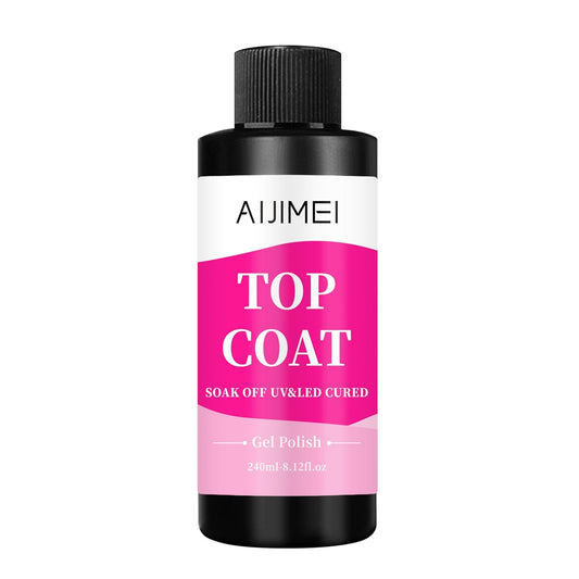 AIJIMEI Top Coat Nail Polish Premium 240ml Gel Top Coat – Long Lasting, Top Coat for Gel Nail Polish – Nail Art Topcoat for Salon-Grade Nails at Home 8 Fl Oz