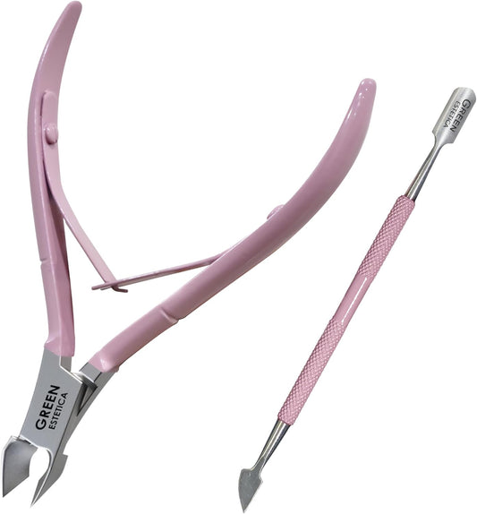 Professional Cuticle Trimmer with Cuticle Pusher Nail Cuticle Remover Nipper Silver Stainless Steel Sharp Blades Manicure Tools with Double Spring Nail Care Pedicure Nail Tools Home Spa (Rose)