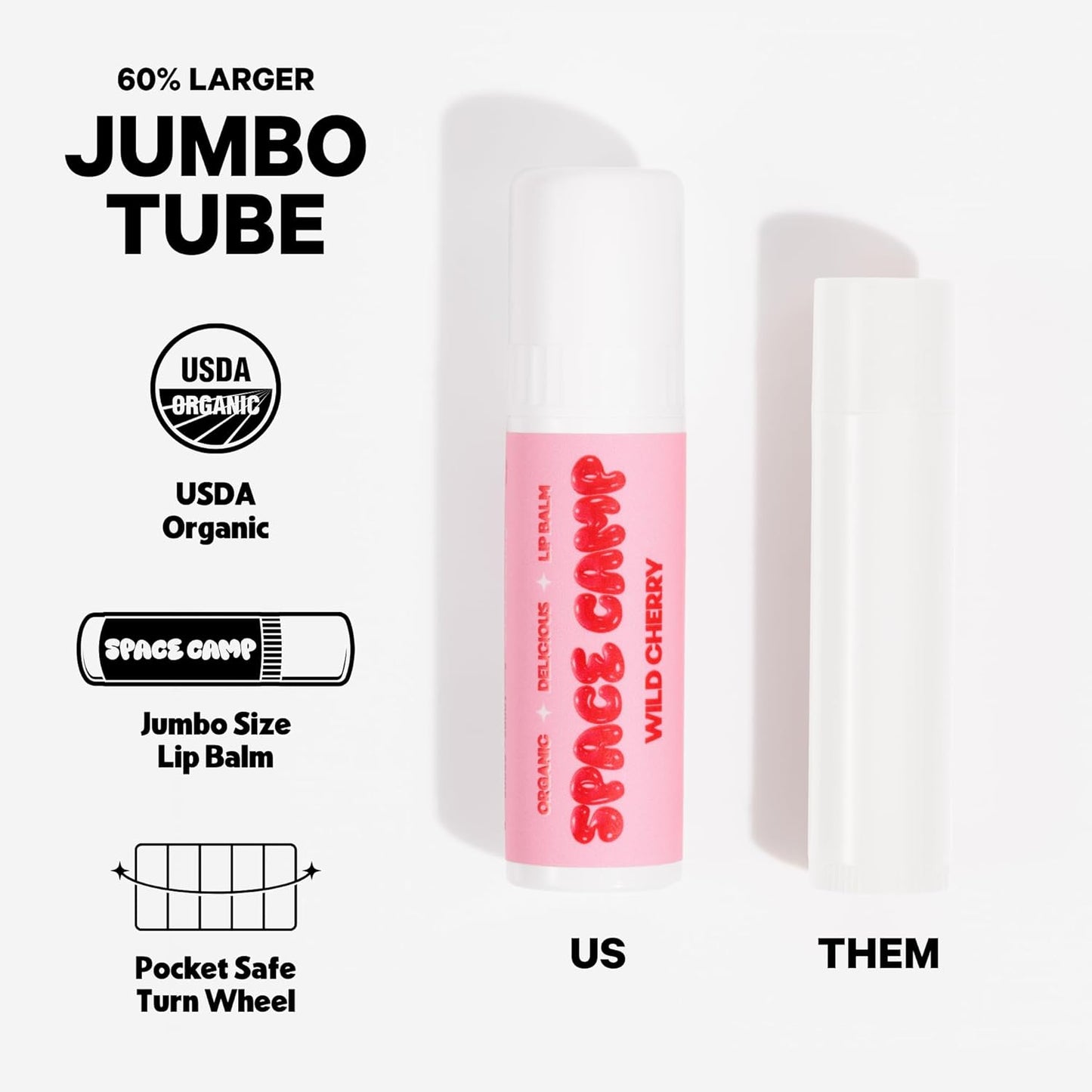 Space Camp Wellness Jumbo Lip Balm - Juicy Watermelon Organic Flavored Balm (2 Pack)