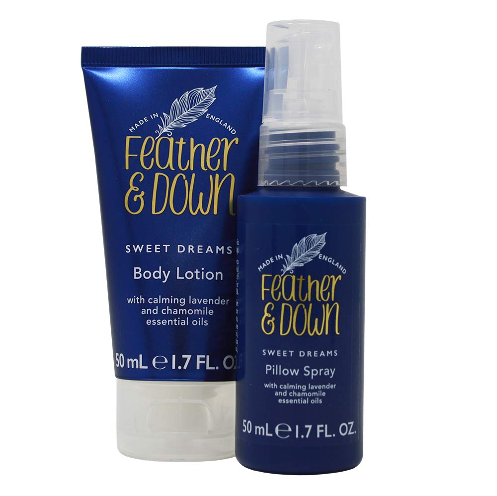 Feather & Down Straight to Sleep Gift Set: 50ml Pillow Spray & 50ml Body Lotion, The Perfect Sleep Duo, Infused with Lavender & Chamomile Essential Oils, Vegan & Cruelty Free