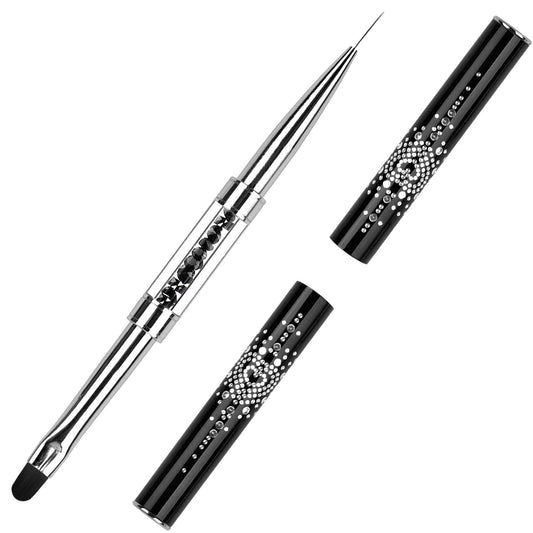 LEQ 1Pcs Dual-ended Nail Design Brush Rhinestone Handle UV Gel Nail Brush Professional Nail Art Tools
