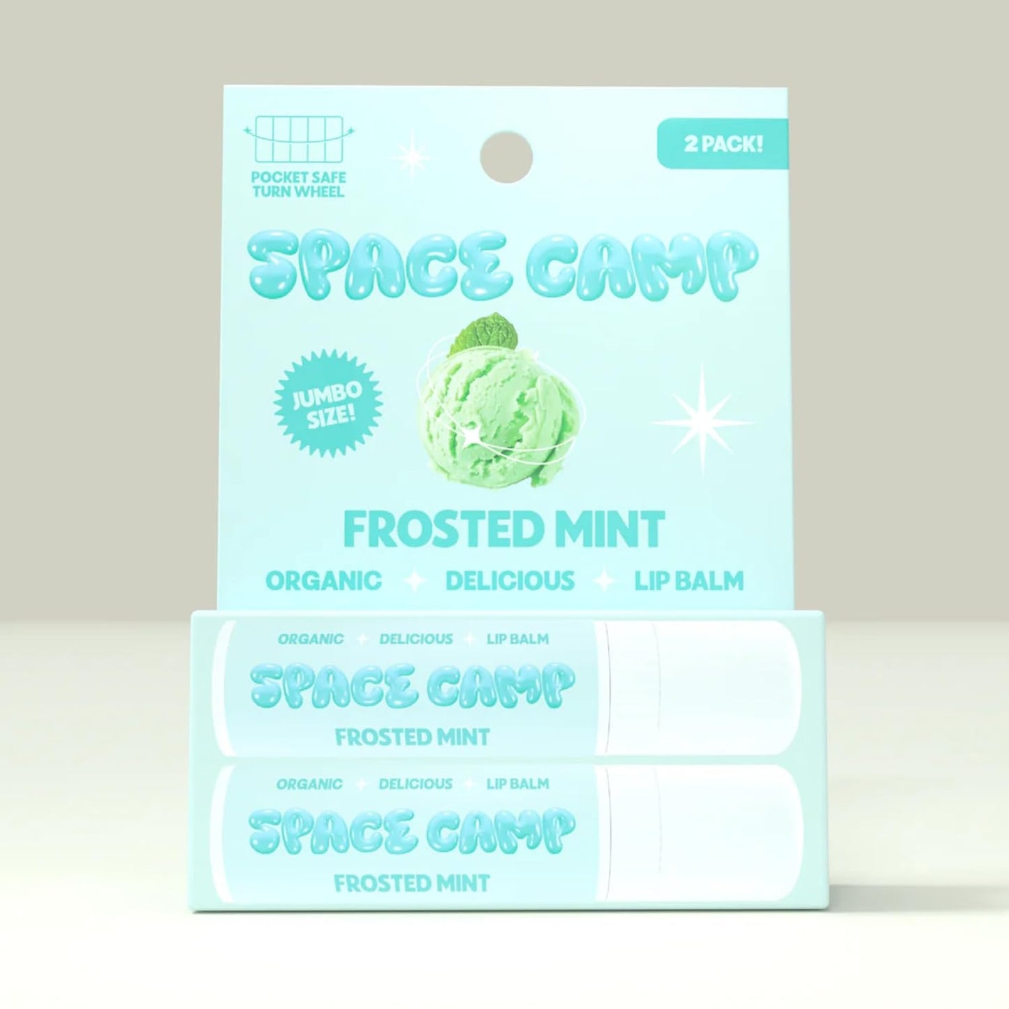 Space Camp Wellness Jumbo Lip Balm - Frosted Mint Organic Flavored Balm (2 Pack)