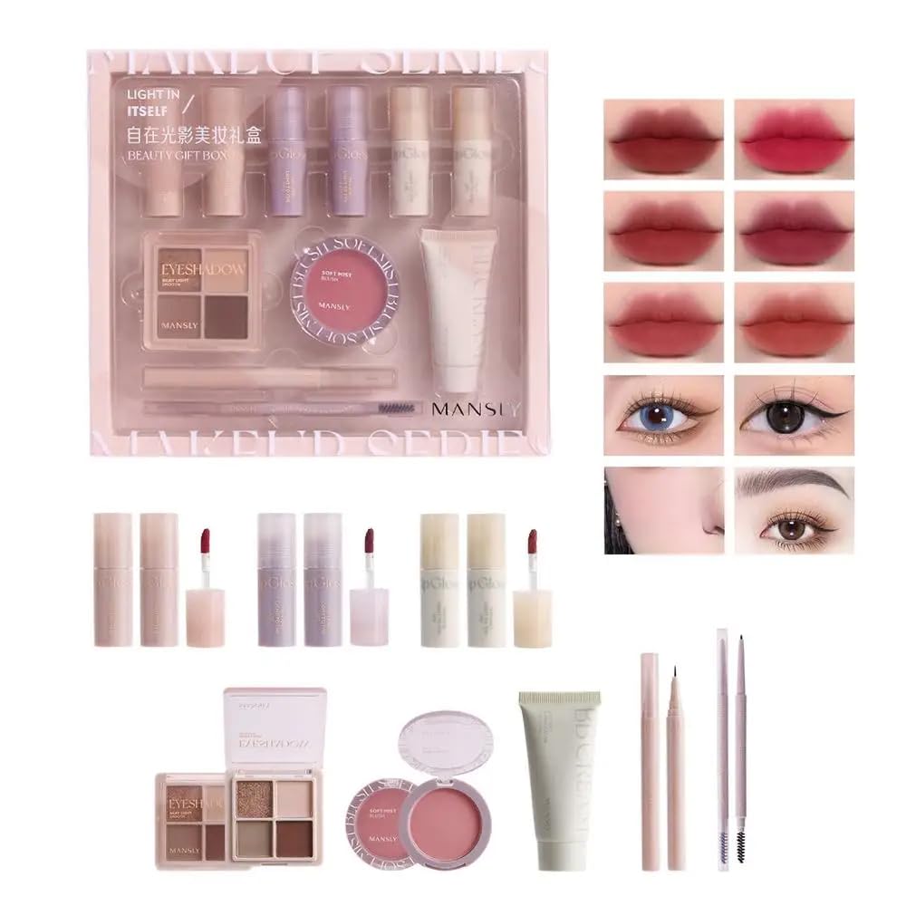 LAMUSELAND All in One Makeup Set Full Kit, 11 Pieces Professional Makeup Gift Set for Women Girls, include Lip Gloss, Eyebrow, Eyeliner, Eyeshadow, Blush, BB Cream (A)