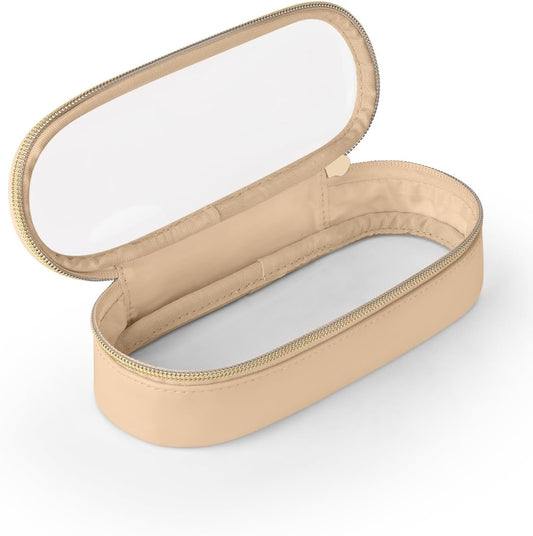 Clear Travel Makeup Brush Holder, Leather Makeup Brush Toiletry Bag, Portable Cosmetic Brush Case, Transparent Waterproof Makeup Brush Storage Bag, Khaki