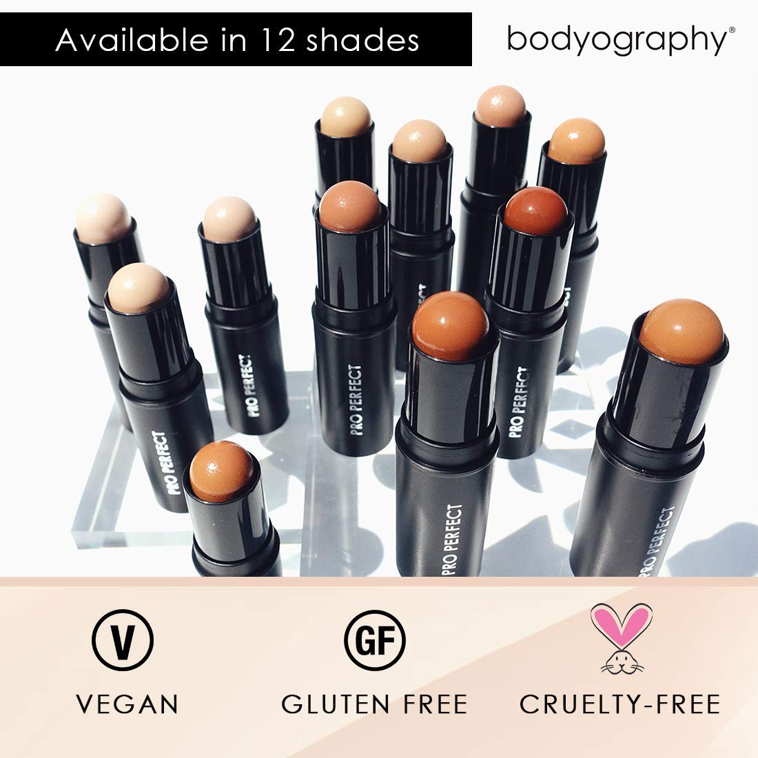 Bodyography Pro Perfect Foundation Stick - Demi-Matte Finish with A Natural Look - Enhancer for Concealing, Highlighting, and Contouring - Vitamin C & E (Latte)