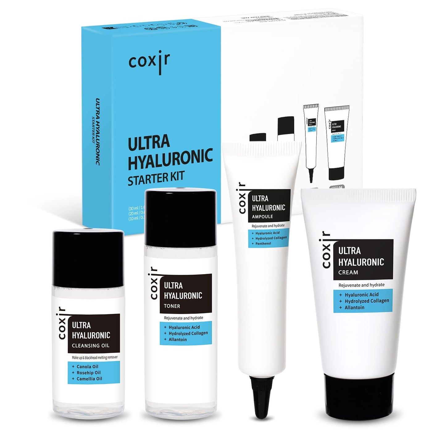 coxir ULTRA HYALURONIC STARTER KIT /cleansing oil+toner+ampoule+cream tralvel kit/[2.68 fl.oz (Pack of 1)]