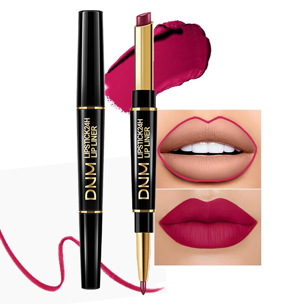 Kaely 2-in-1 Plum Red Lip Liner & Lipstick Set Kit for Women, Matte Lips Kit with Lip Liner Lip Stains Long Lasting Waterproof 24 Hour Lipstick and Lip Liners Combo Lipliners Pencil Set 02
