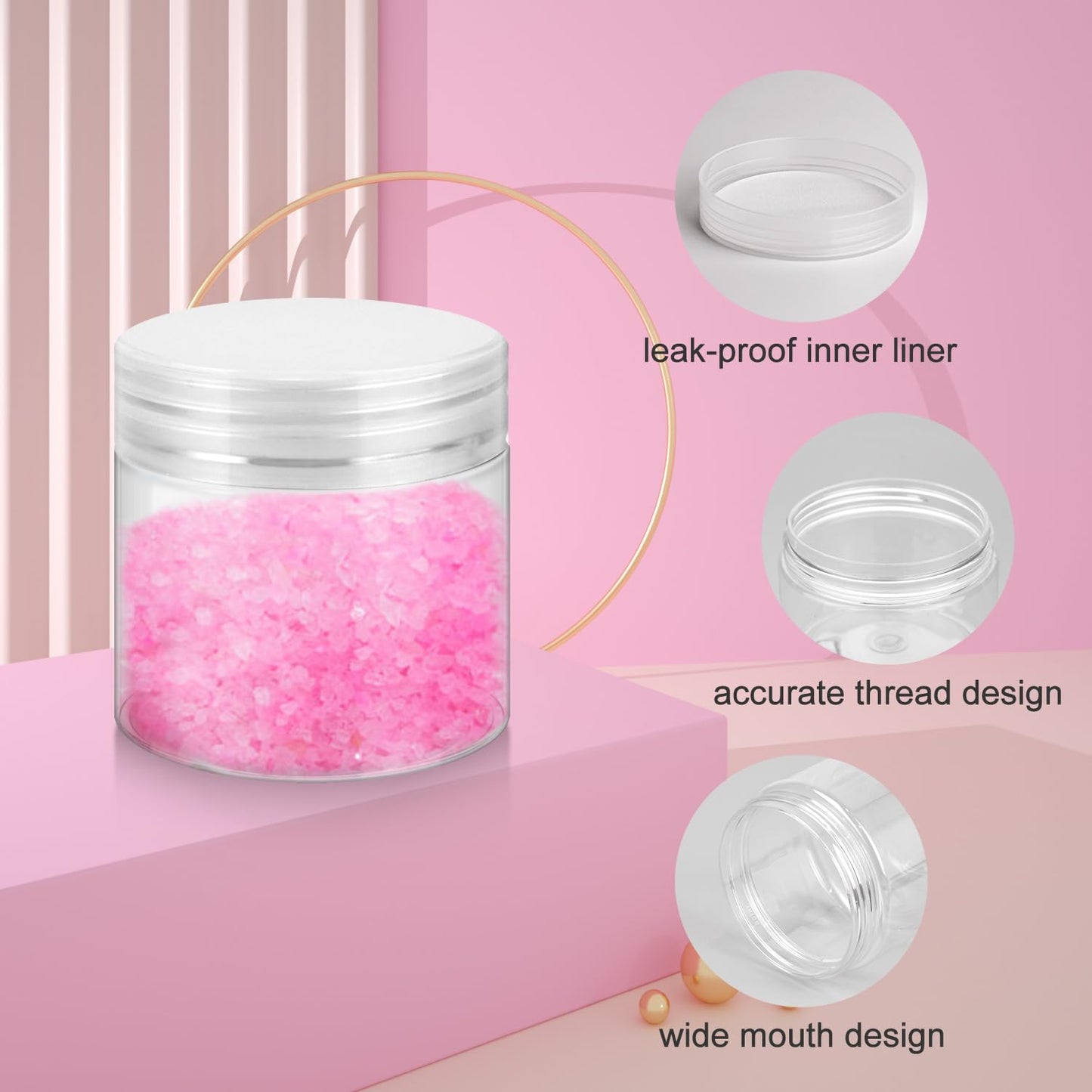 36 Pack 2 OZ Plastic Jars with Lids, BPA Free, Reusable, Refillable Transparent Cosmetic Containers for Bath Salts, Cosmetics, Powders, Beauty Product and Small Accessories - White