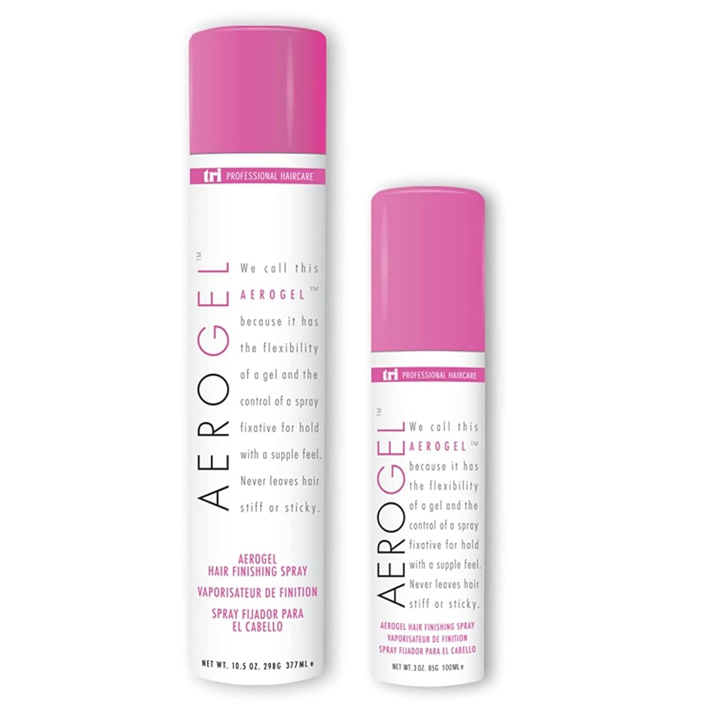 TRI Design Aerogel Hairspray - Strong Hold Hair Finishing Spray for Volumizing & Control, Flexible Styling for All Hair Types, Non-Sticky and Scented - For Women and Men - Pack of 2 (3 oz & 10.5 Oz)