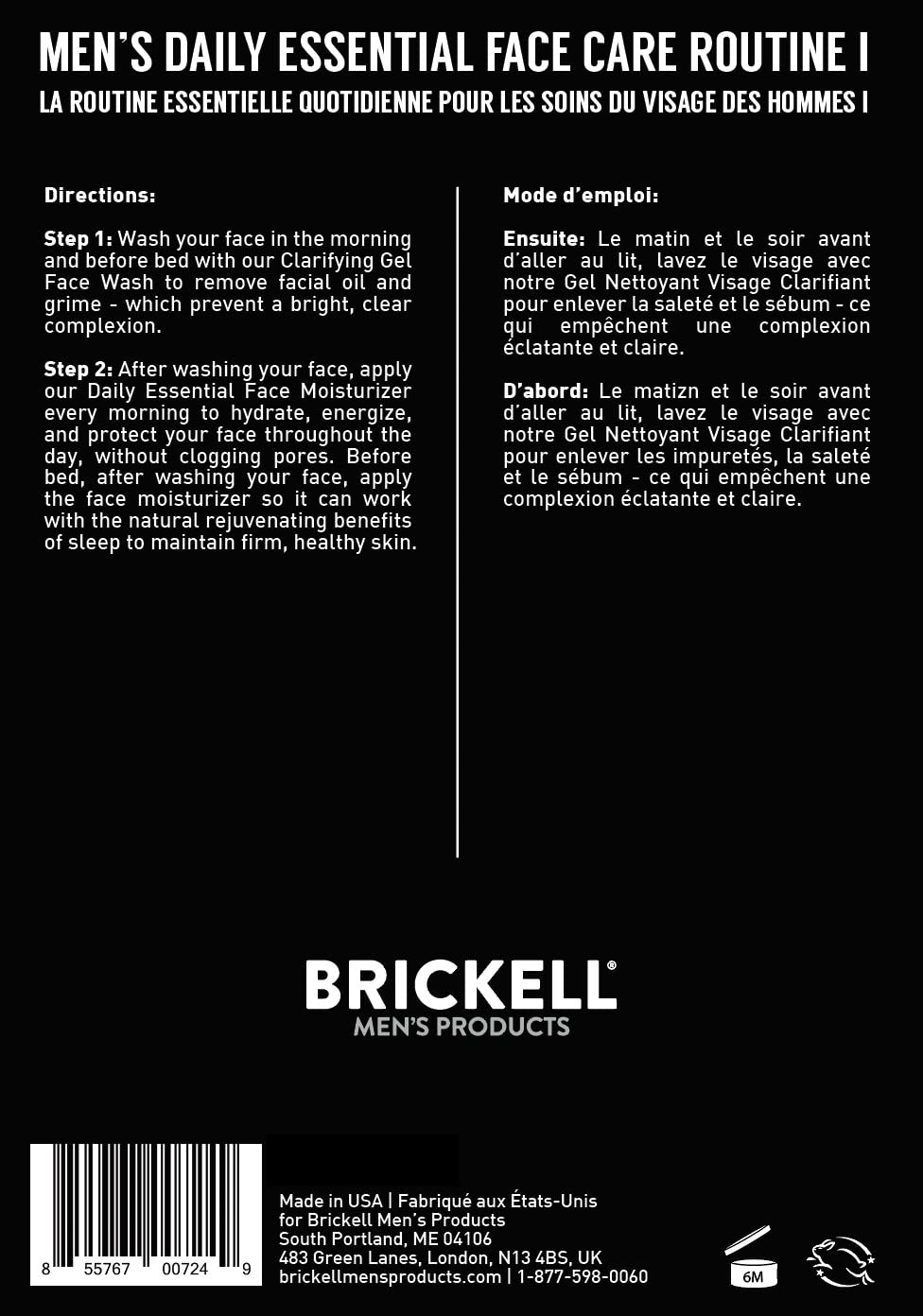 Brickell Men's Daily Essential Face Care Routine I, Gel Facial Cleanser Wash and Face Moisturizer Lotion, Men's Skincare Gift Set Natural and Organic, Scented