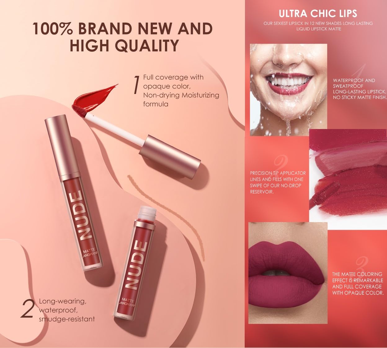 LANGMANNI 6 Matte Lipstick with 6 Lipliners Durable Makeup Set,Long-Lasting Non-Stick Cup Not Fade Waterproof Pigmented Velvet Lipgloss Kit Beauty Cosmetics Makeup Gift for Girls (#C)