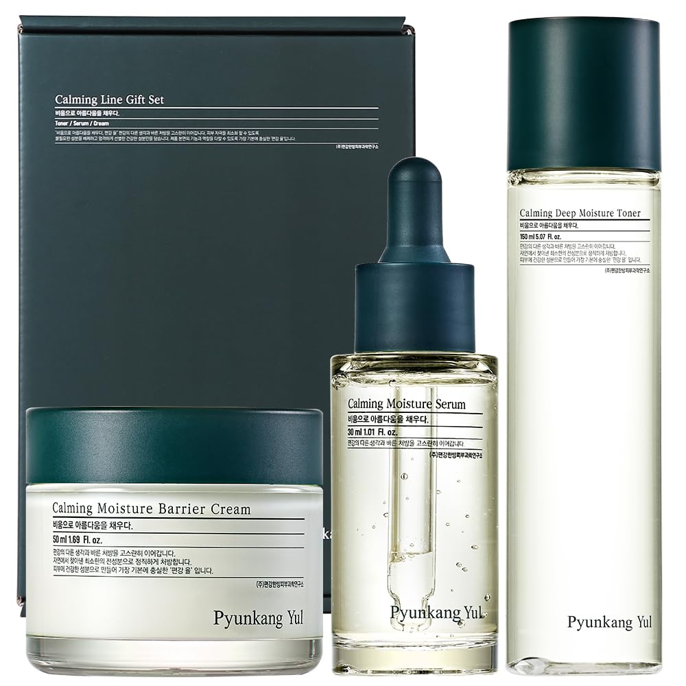 PYUNKANG YUL Calming Line Gift Box Set-Korean Facial Skin Care Essential for Daily Moisturizing with Toner, Serum, Cream, Safe on Acne Prone & Sensitive Skin, Vegan & Cruelty Free