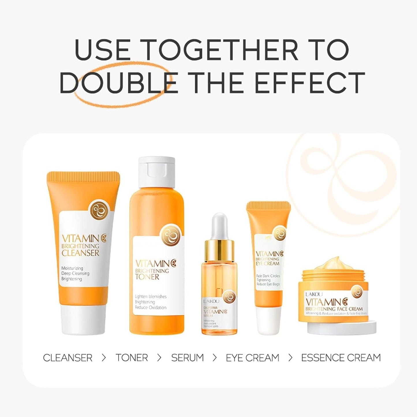 Vitamin C 5-Piece Skincare Set with Cleanser, Toner, Serum, Eye Cream and Face Cream for Skin Brightening skin care set skincare gift set skin care set for Unisex Adult