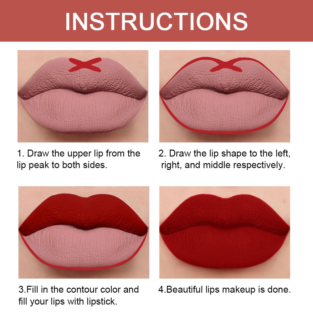 Kaely 2-in-1 Red Lip Liner & Lipstick Set Kit for Women, Matte Lips Kit with Lip Liner Lip Stains Long Lasting Waterproof 24 Hour Lipstick and Lip Liners Combo Lipliners Pencil Set 01