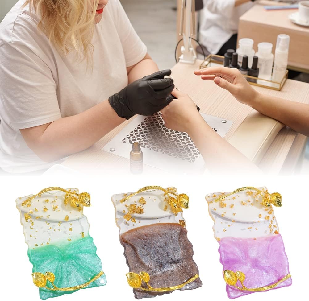 Resin Nail Art Palette, Nail Art Painting Palettes with Nail Palette Stirring Rod Gold Edge Nail Holder Nail Art Display Board Fashion Delicate Nail Tool Accessories, Type 4
