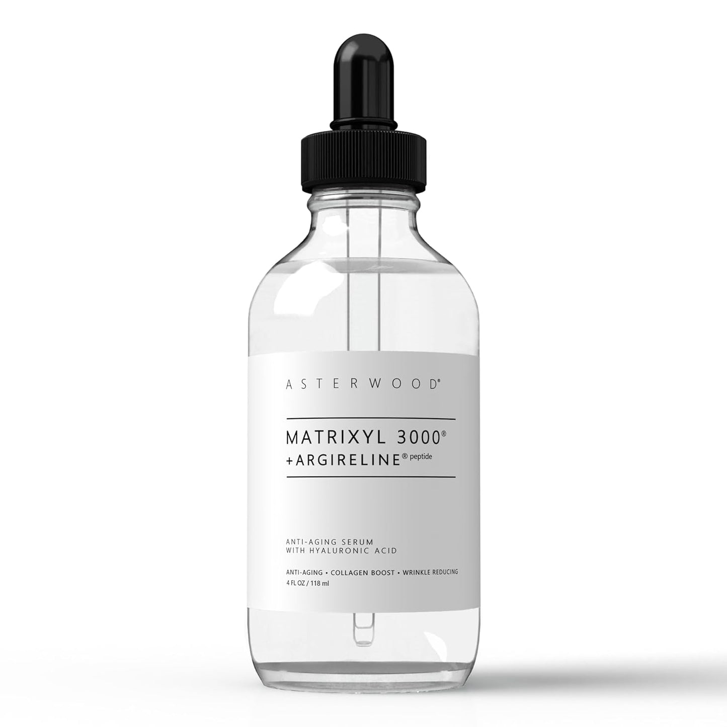 Asterwood Matrixyl 3000 + Argireline Serum with Hyaluronic Acid - Anti-Aging, Wrinkle Reducing, Collagen Boosting - Fragrance-Free - 4 Fl Oz