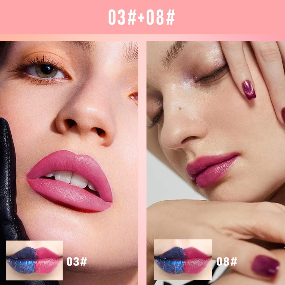 Lip Stain Peel Off Set–Long Lasting Waterproof Lip Tint, Smudge Proof Transfer Resistant Lip Stains Tattoo,High Pigment Matte Lip Color, Kiss Proof Peel Off Lip Stain Masque, Stay Lip Makeup 03+08