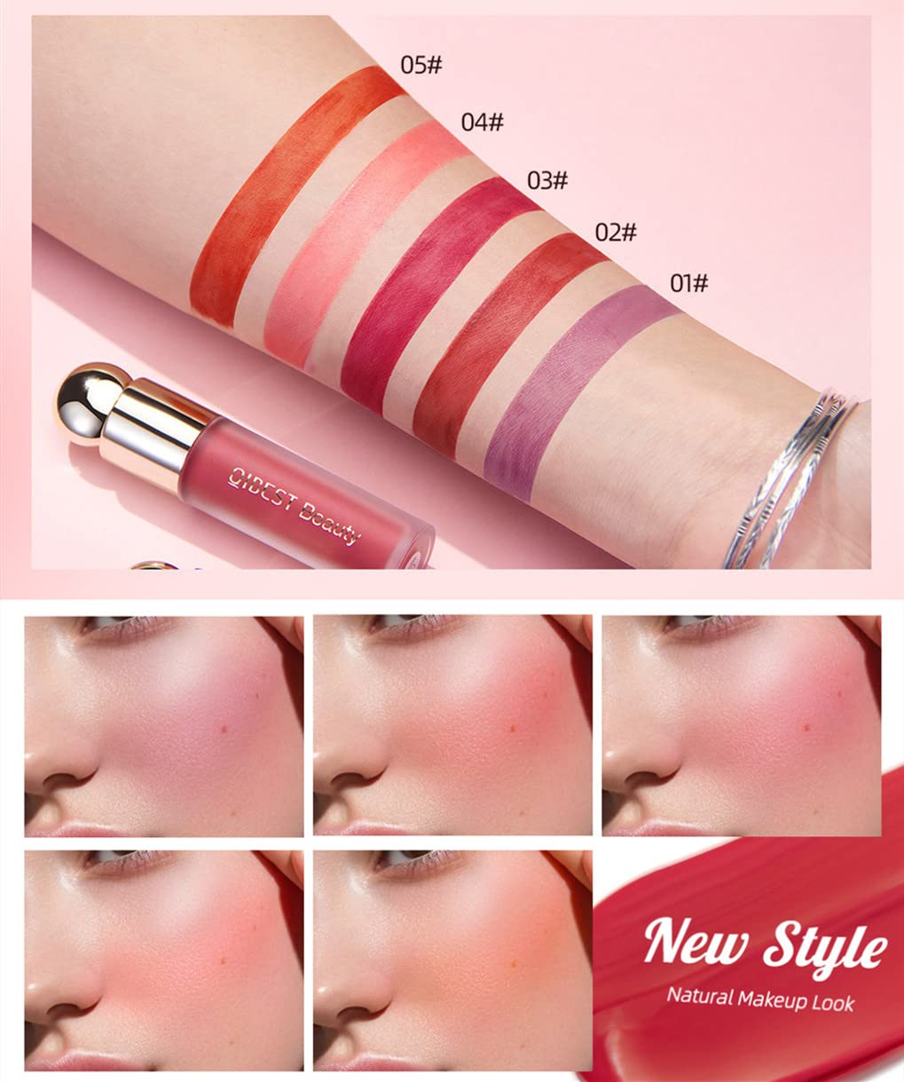 5Pcs Soft Liquid Blush Makeup, Beauty Blush Makeup for Long-Lasting, Smudge Proof, Waterproof, Natural Skin Tint, Moisturizing Face Blush Stick for Cheek