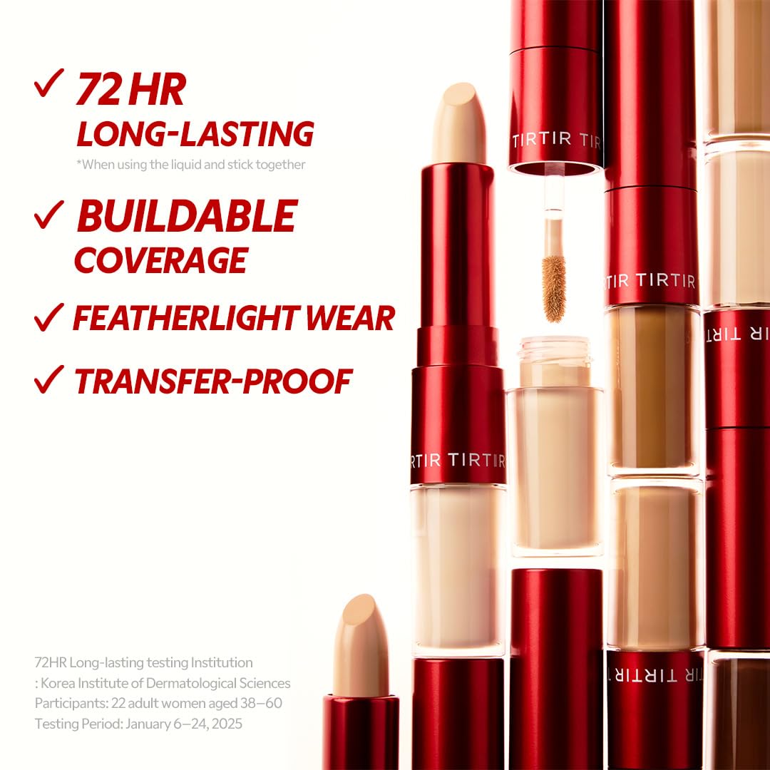 TIRTIR Glide&Hide Blurring Concealer - Creamy texture, Conceals dark circles and wrinkles, Dual formula (liquid tip & balm stick), Long-lasting wear, Korean Makeup, #6.5N, 0.28 Oz