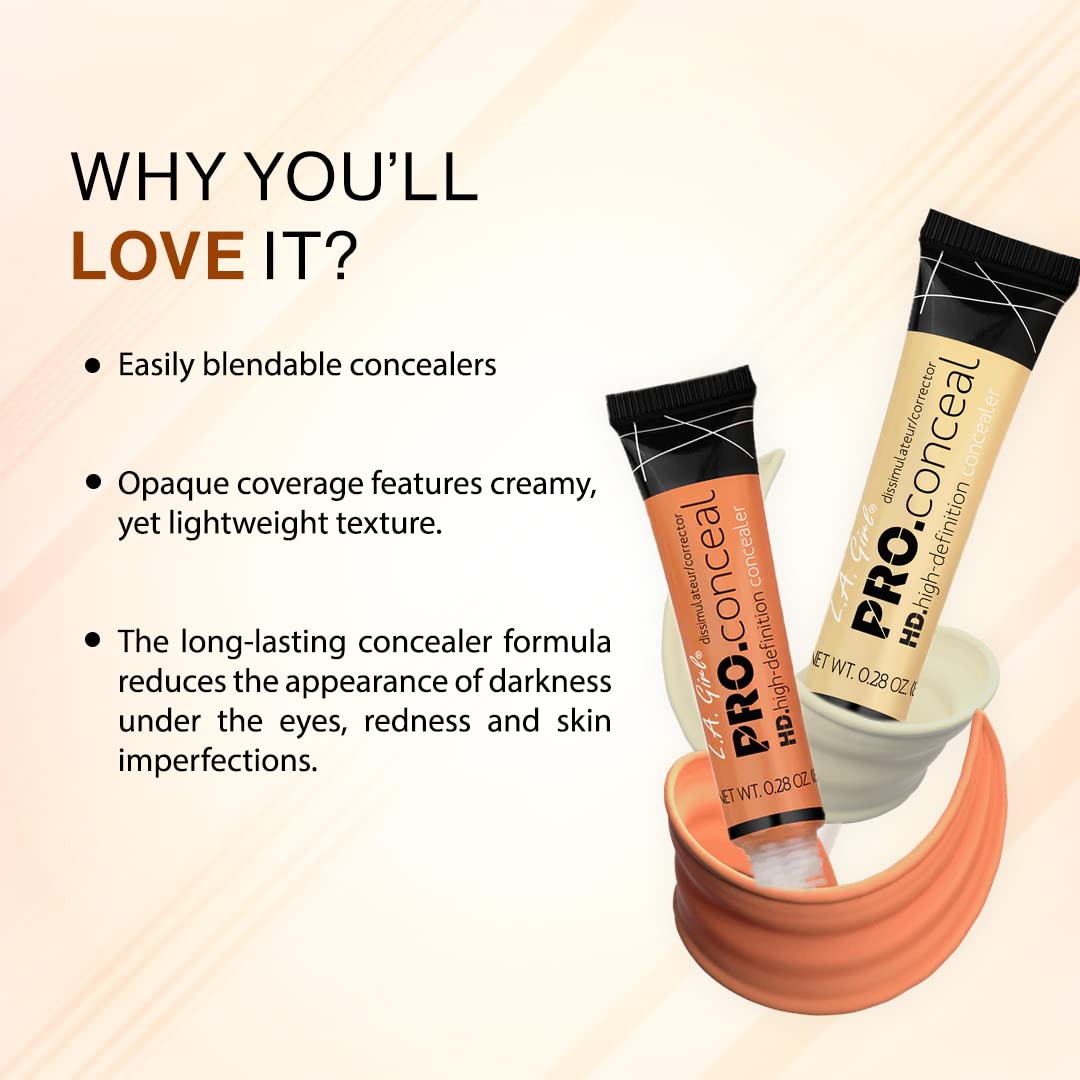 L.A. Girl Pro Conceal HD Concealer, Light Yellow Corrector, 0.28 Ounce